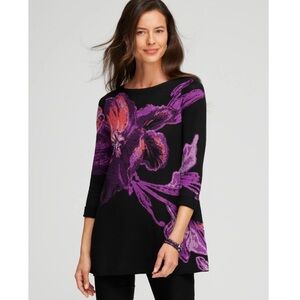 NEW Chico's Floral Roll Cuff Tunic Sweater Size L